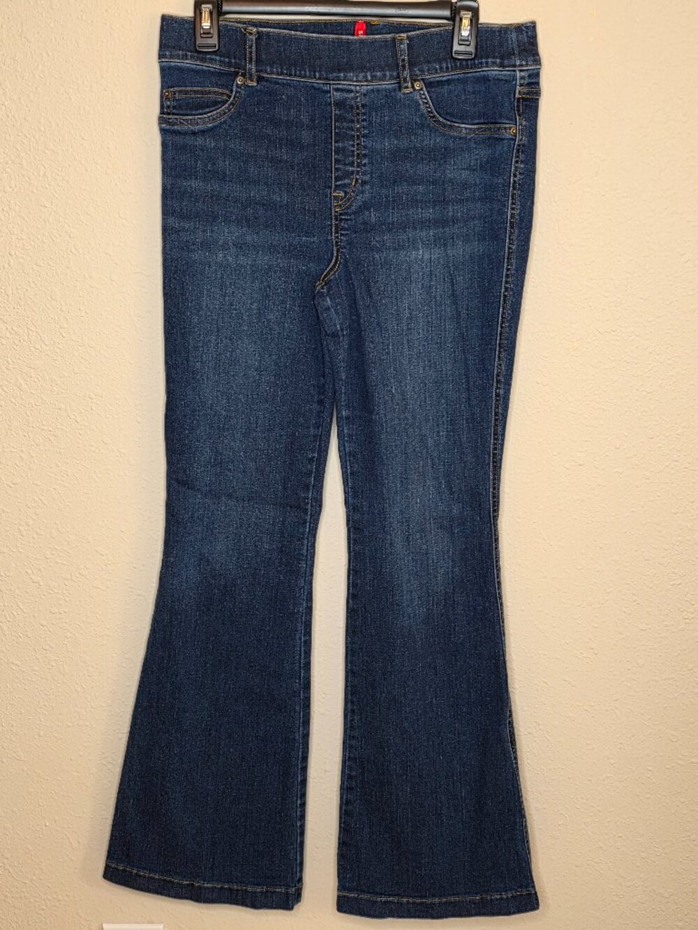 SPANX High Rise Flare Pull-on Jeans Midnight Shade, Size Large Petite